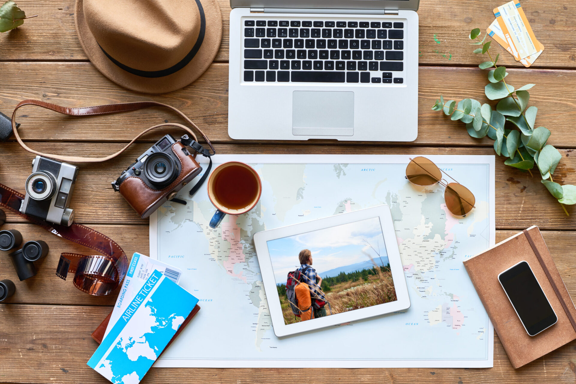 Creative background with travel attributes